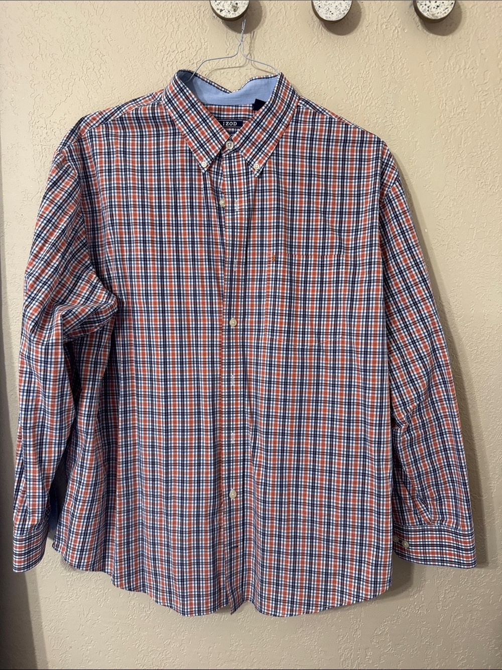 Izod Red, Blue & White Plaid Button-Down Shirt